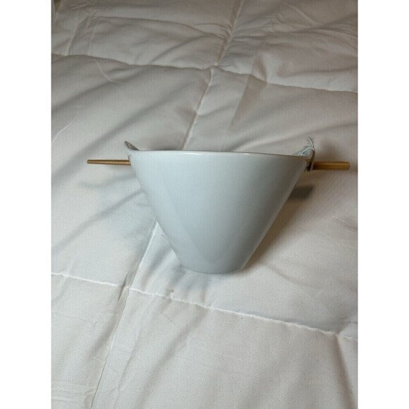 Crate & Barrel Kai Noodle / Rice Bowl White w/ Wood Chopsticks - Picture 2 of 4